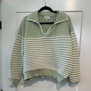 Bohme Mint and White V-Neck Sweater